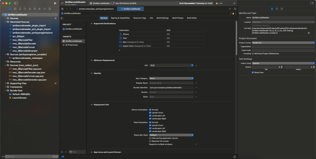 XCode with Qt project open