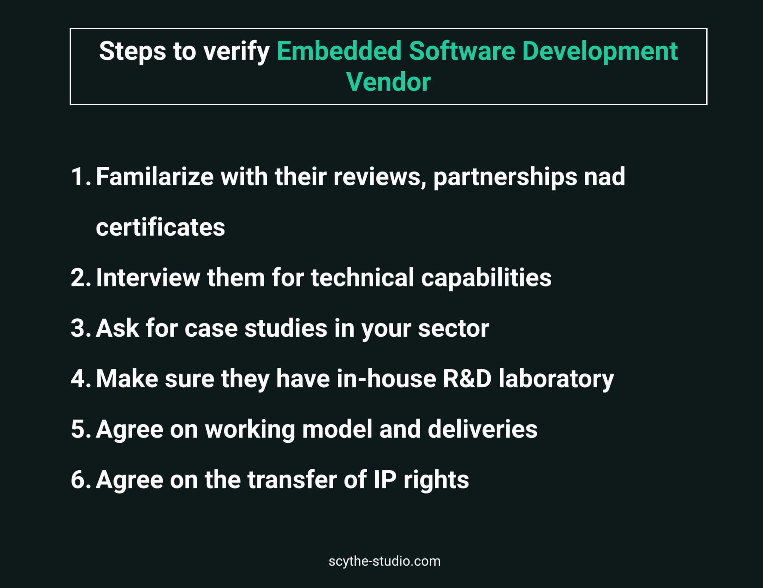 Steps to verify Embedded System Development Vendor